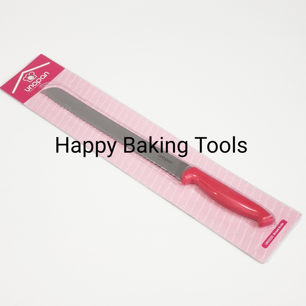Unopan bread knife pegangan pink stainless steel, pisau roti unopan kwalitas import stainless, pisau