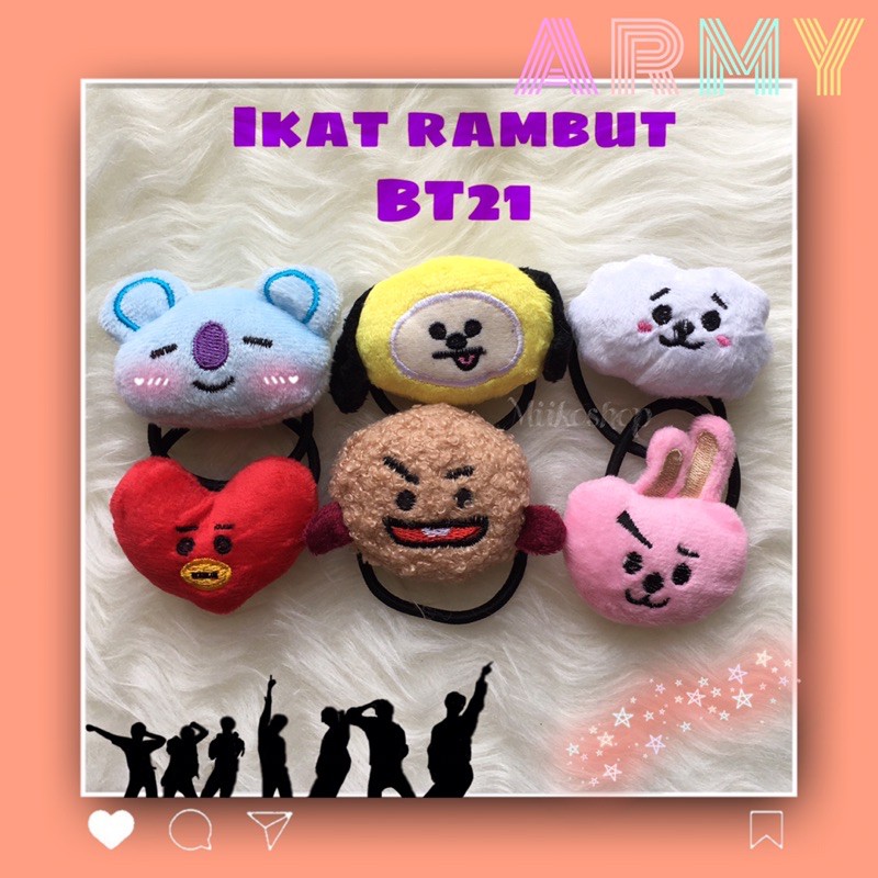 ikat rambut BTS BT21 hair tie lucu tata koya chimmy cooky RJ shooky