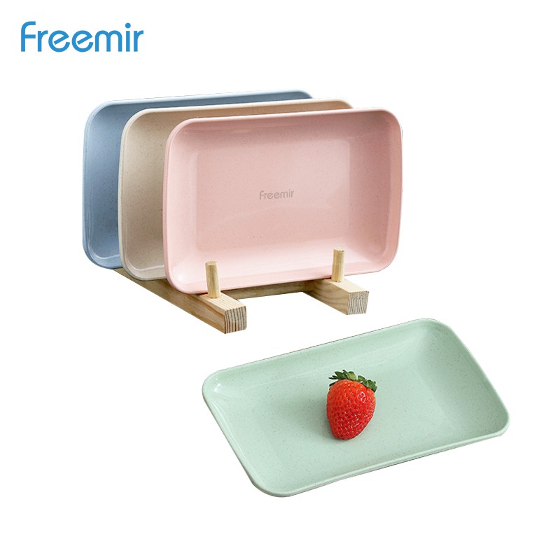 freemir Piring Makan Kotak Set (4 IN 1) Wheat Straw Warna Pastel Nampan