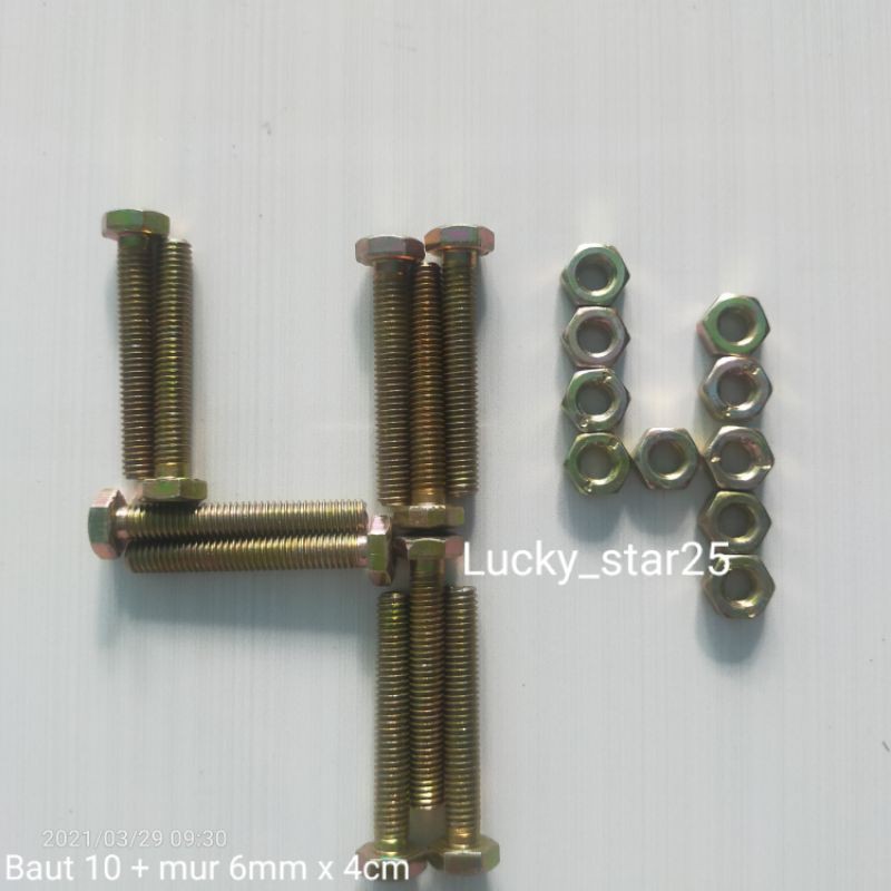 Baut 10 + Mur 6mm x 4cm Isi 10 Pcs