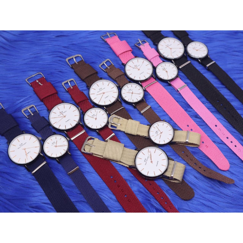 Jam Tangan Couple Strap Kanvas DWE-135  Plat Putih