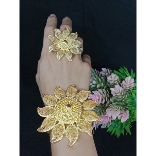 Set Gelang & Cincin matahari bahan Tembaga Lapis Emas