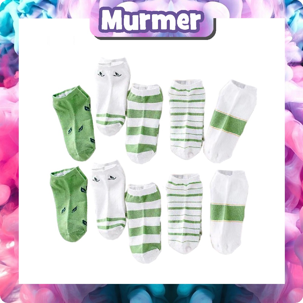 MurmerOfficial Kaos Kaki Wanita Motif Green Leaf Fashion Korea Women Sock Import Murah KK005