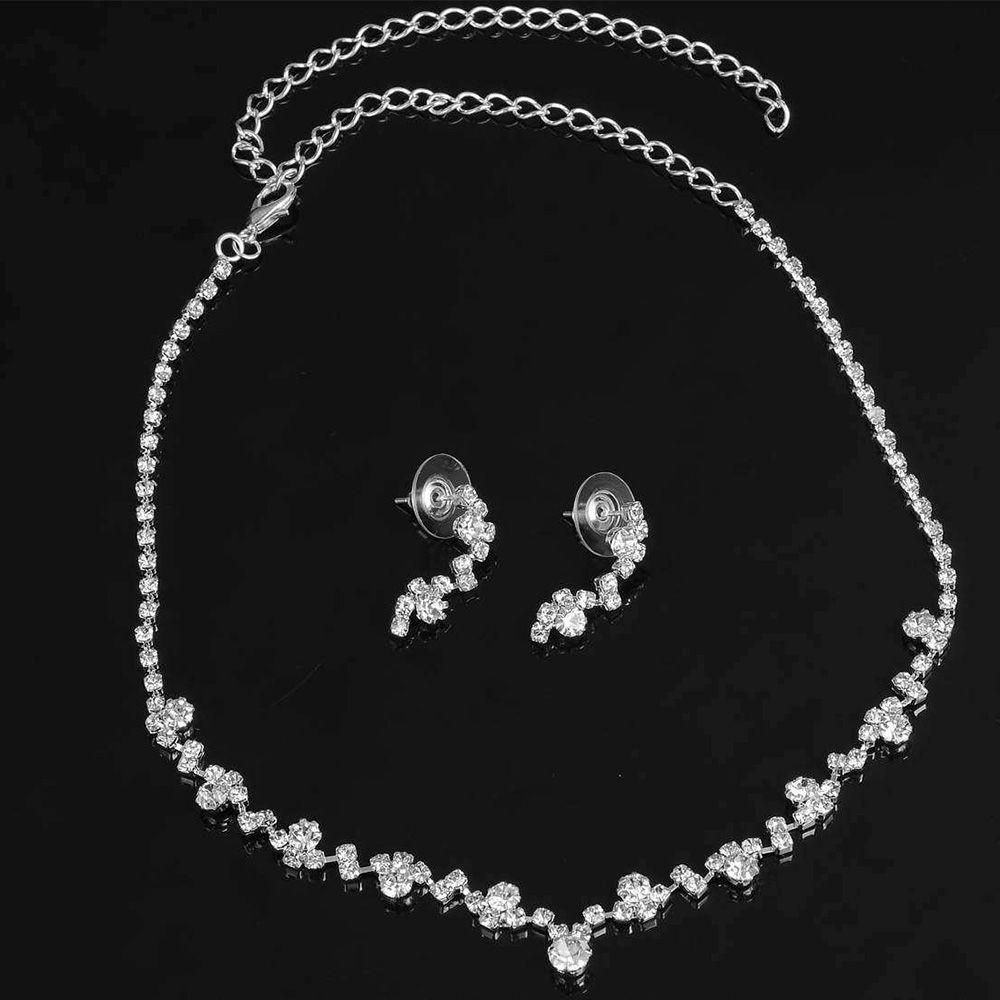 REBUY Rebuy Set Perhiasan Bersinar Aksesoris Kalung Kalung Anting Set Kristal Bridal Set