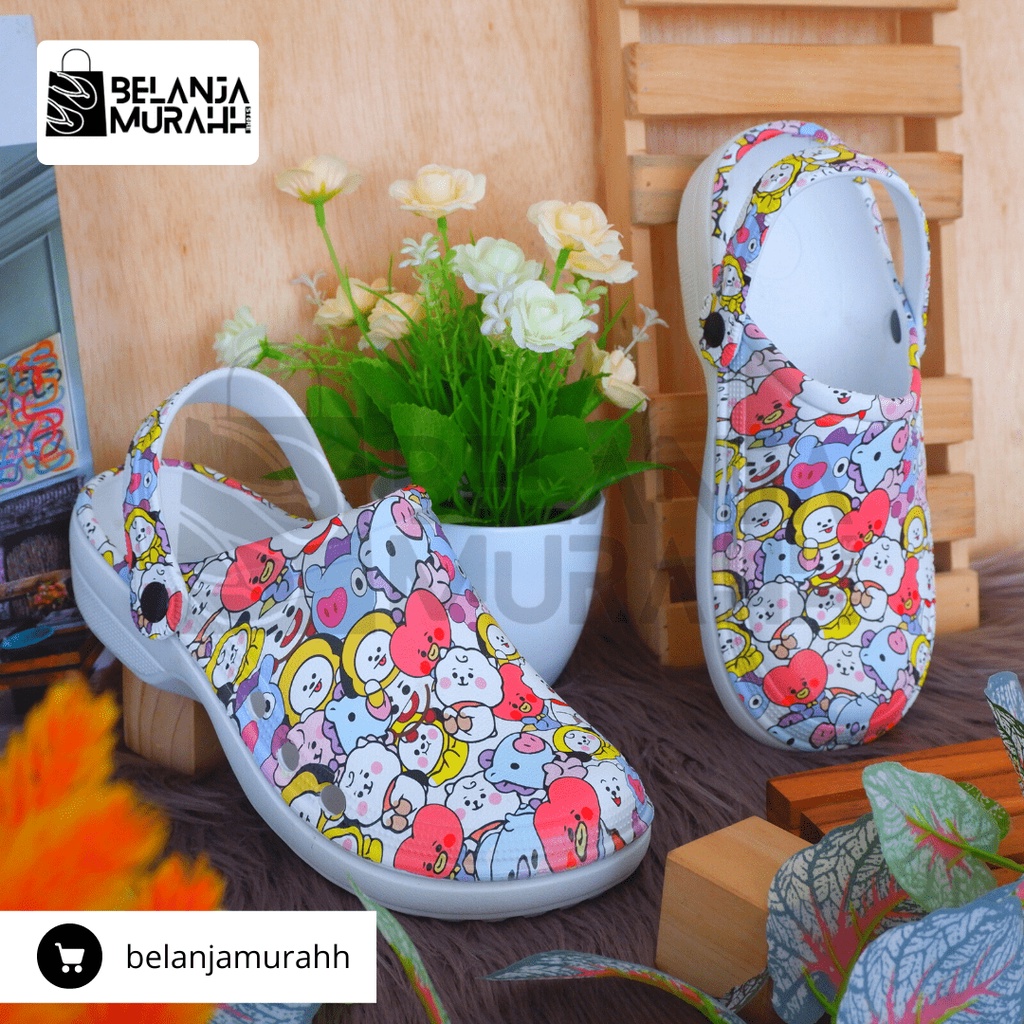 Sandal kodok BTS/duck anak anak, dan wanita dewasa karakter animasi/sandal kodok outdoor lucu size lengkap 19 s/d 40