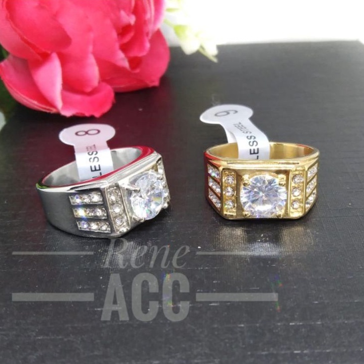 Cincin Pria cowok Titanium Batu zirconia anti karat selamanya