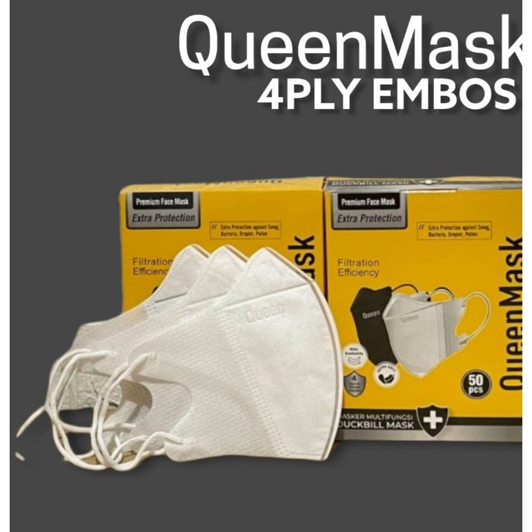 Masker Duckbill Embos QUEEN MASK 4 Ply PREMIUM MASK isi 50 pcs