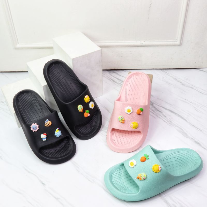 (RACHEL) Sandal wanita EVA karet slop anti selip slip on korean style