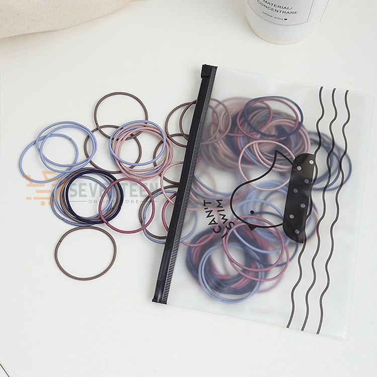 GELANG IKAT RAMBUT KOREA ISI 100 PCS AKSESORIS RAMBUT KOREA ZIP LOCK POUCH KARET RAMBUT KOREAN-3