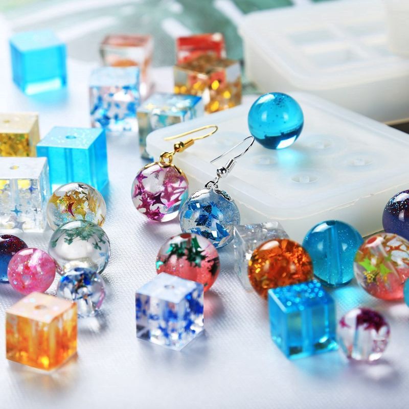 Cetakan Resin Kotak Bulat Oval Set Monte Manik Cetakan Beads Mold Silicone Aksesoris