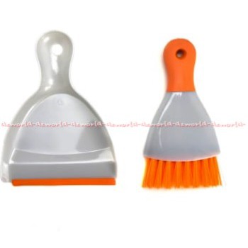 Duster &amp; Dustpan Set Sapu Kecil Sapu dan Pengki Mini Mobil Putih Orange