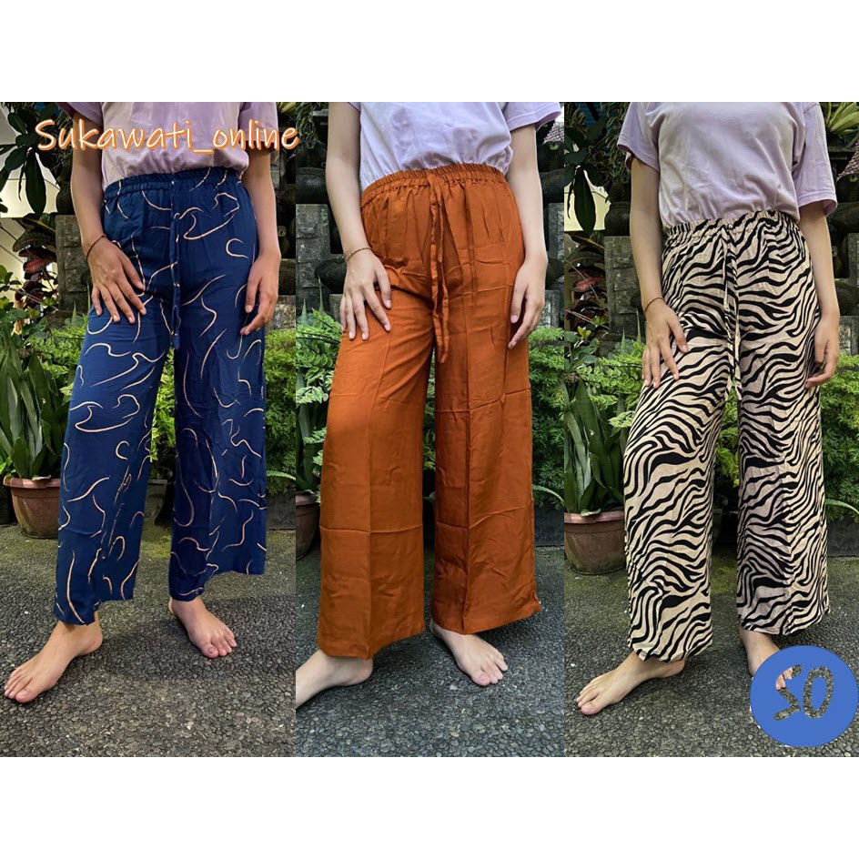 Celana Kulot Panjang Wanita Rayon Polos & Motif Bali
