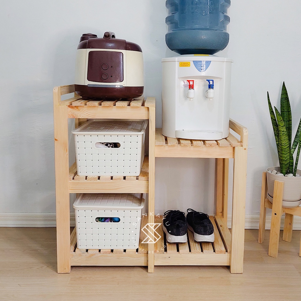 Gambar Rak Susun Set Serbaguna | Rak Dispenser | Rak Rice Cooker Kayu