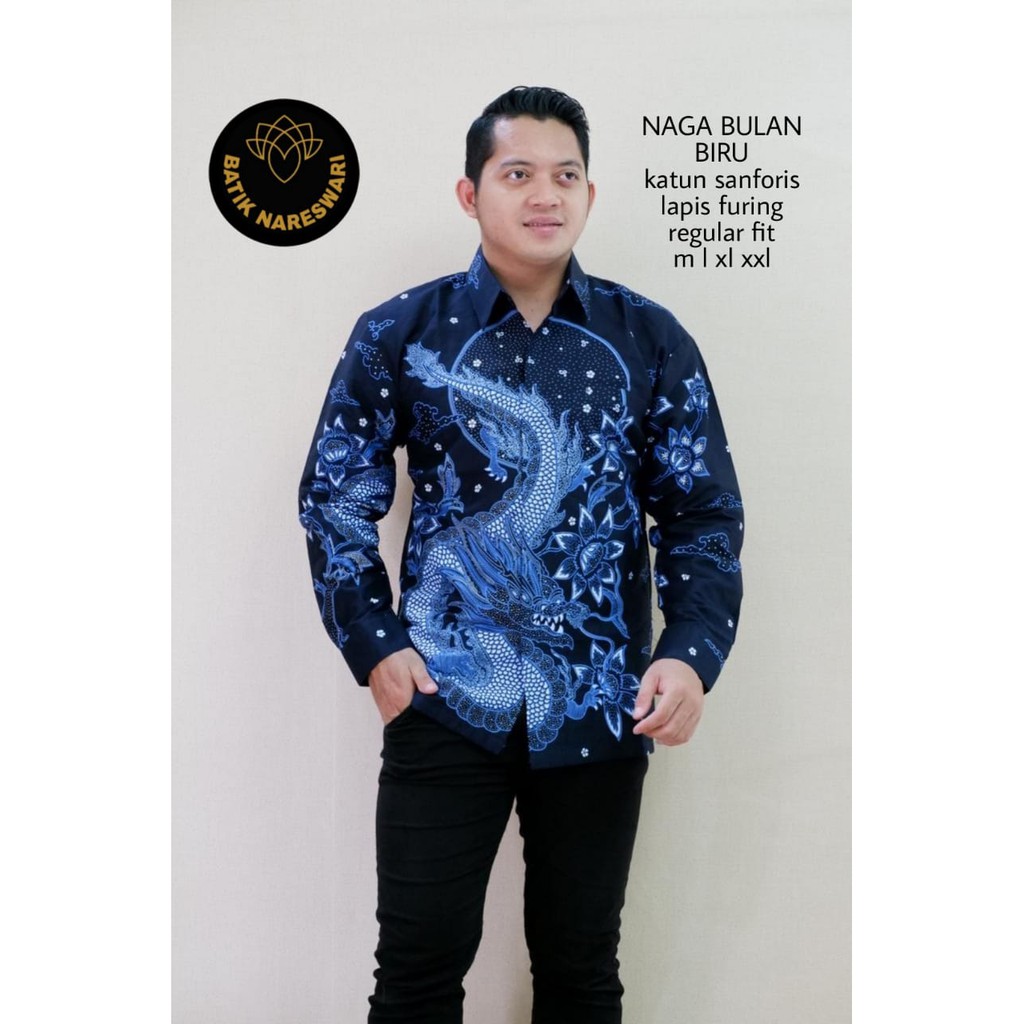 MERAK BIRU Kemeja Batik Pria PREMIUM Baju Seragam Kantor Lengan Panjang Katun Halus FULL FURING NR