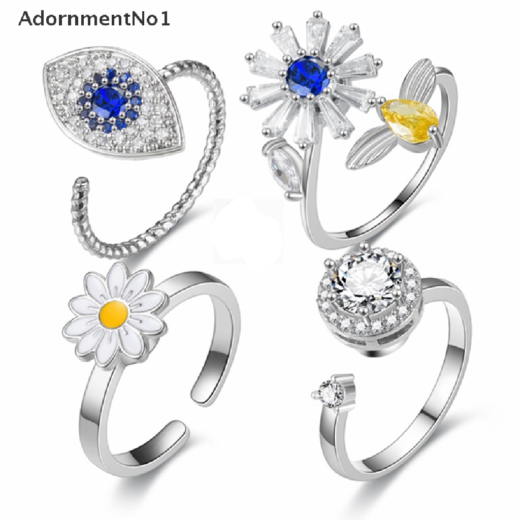 (AdornmentNo1) Cincin Anti Stress Motif Bunga Matahari / Daisy / Planet Untuk Wanita