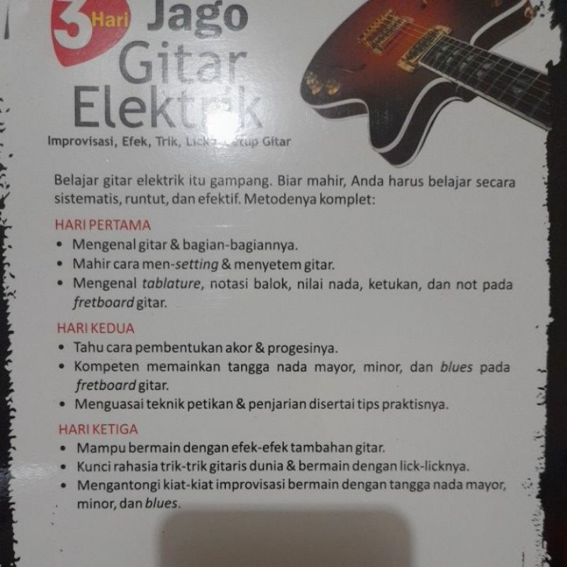 BUKU BEKAS-KONDISI BEKAS-BACA DESKRIPSI PRODUK- 3 hari jago gitar elektrik improvisasi efek trik lic
