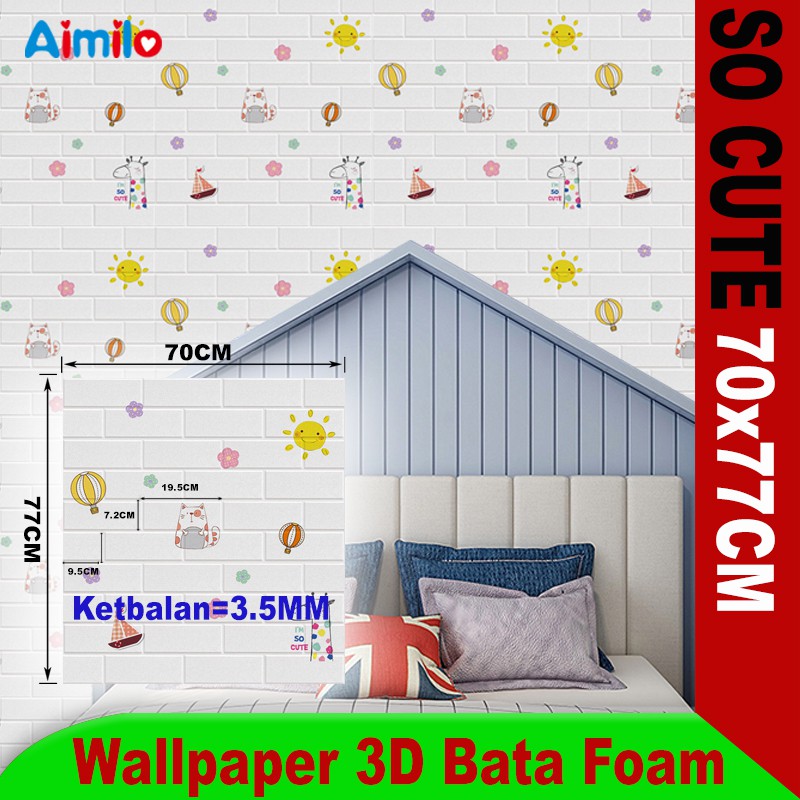 (Aimilo)  Wallpaper Dinding 3D Foam Motif Batu Bata Dekorasi Dinding Kamar Murah Ukuran 70 x 77 CM-3.5MM AiBK3-11