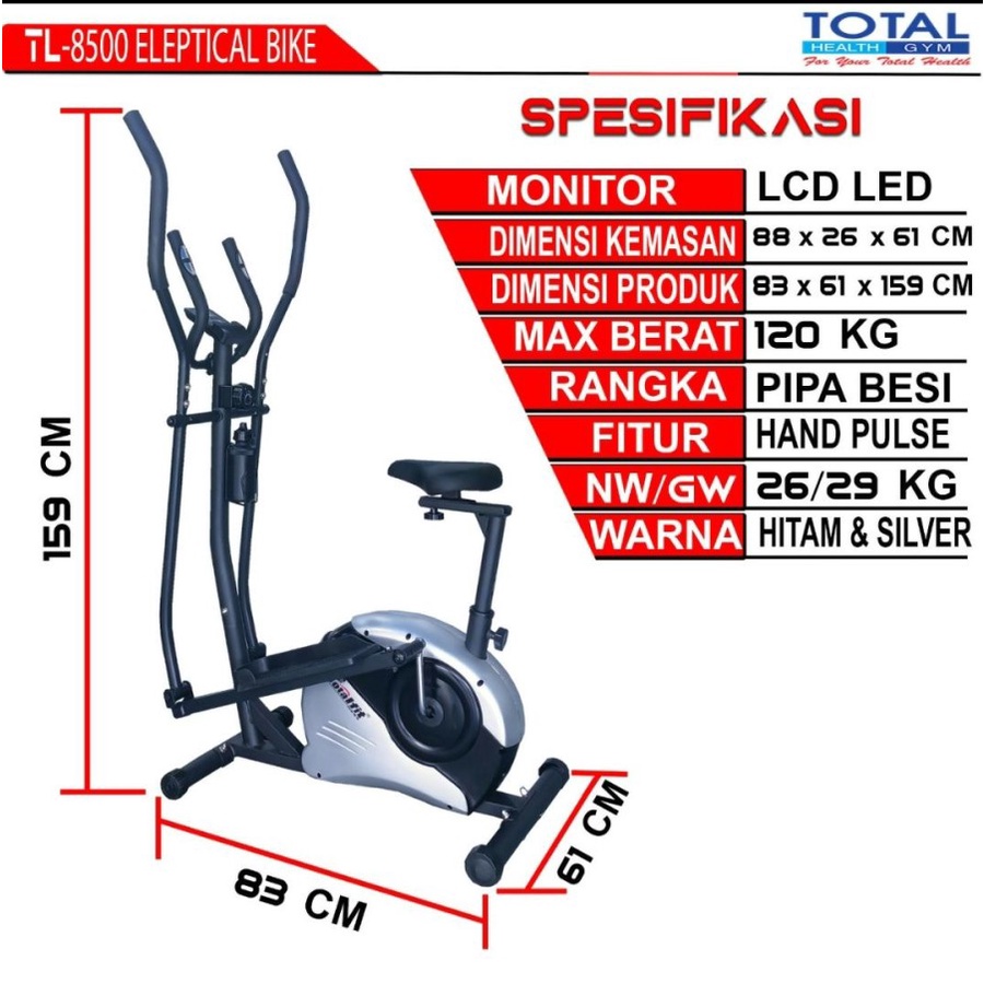 TOTAL HEALTH GYM - New Alat Olahraga Gym Sport Fitness Sepeda Statis Elliptical Static Bike Crosstrainer TL 8500