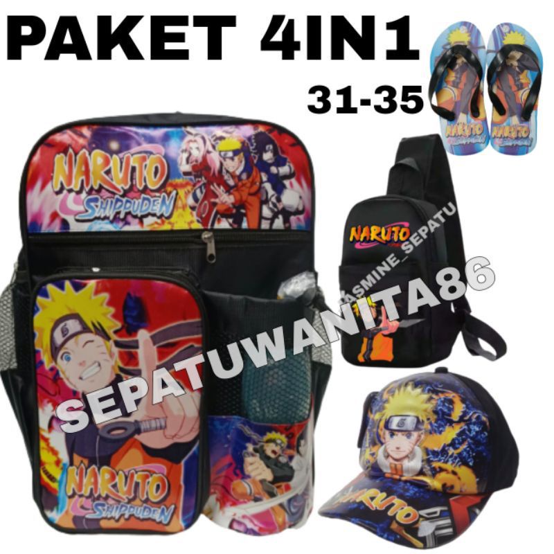 tas ransel anak sekolah laki laki karakter Naruto/gratis topi dan botol