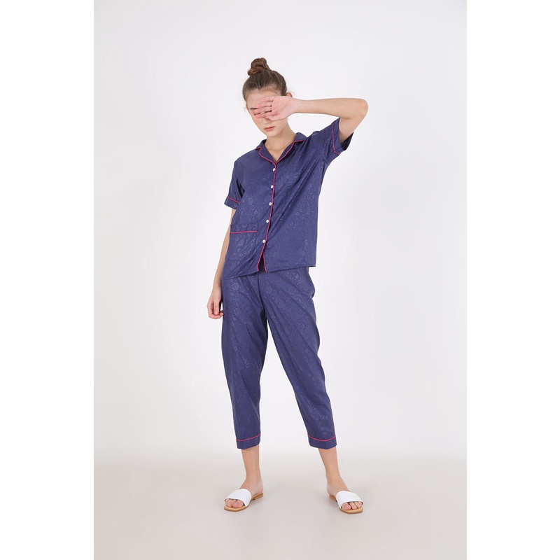 Sorabel - Piyama Set Wanita Avika Aviani Plain Long Pants Sleepwear M / One Size / Jumbo-Avika Navy