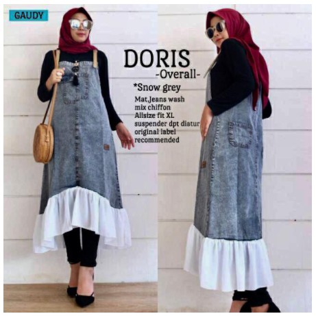 (( 2 WARNA ))NEW DORIS OVERALL MATT JEANS WASH APLIKASI BAWAH SIFON