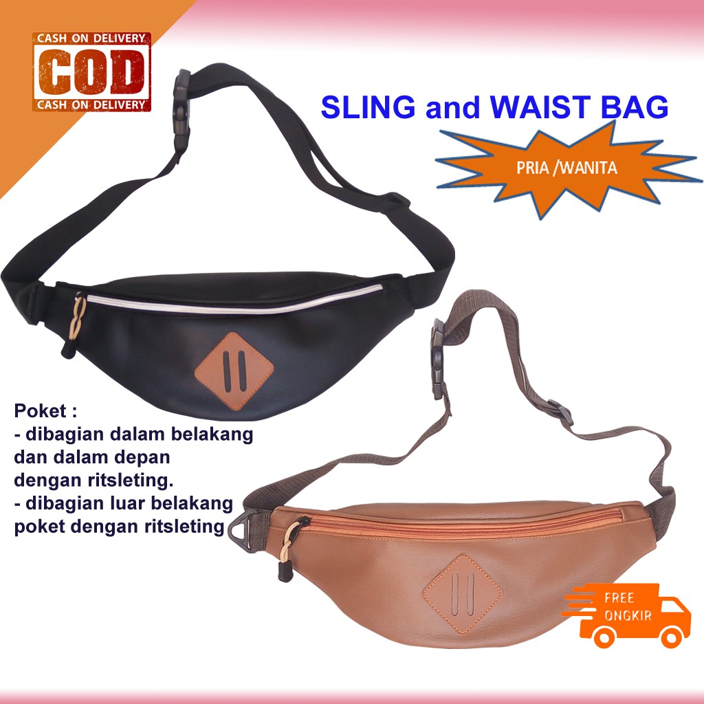 Tas pinggang pria wanita waist bag hp original kulit sintetis olahraga keren