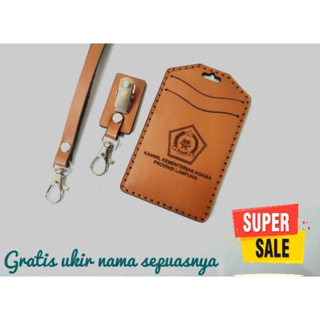 

Id Card Holder Kulit Custom Logo Dan Nama, Name Tag Holder Kulit Sapi Asli