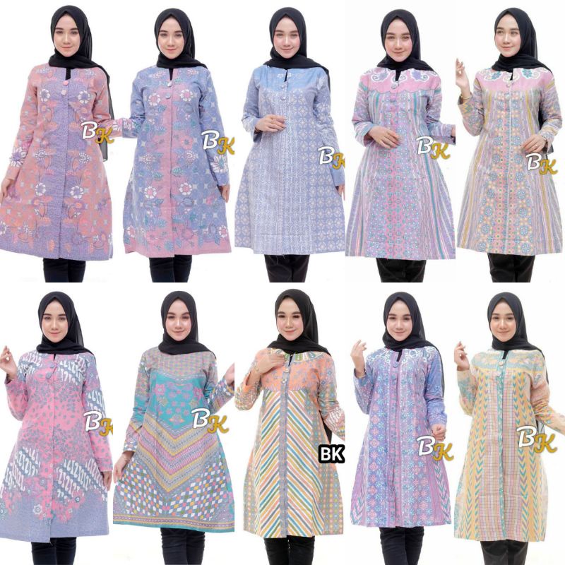 BATIK TUNIK SHIBORI JUMPUTAN TERBARU size S-3L / HRB026 YELBOR NAVBOR / BIRU PUTIH / TUNIK KANCING