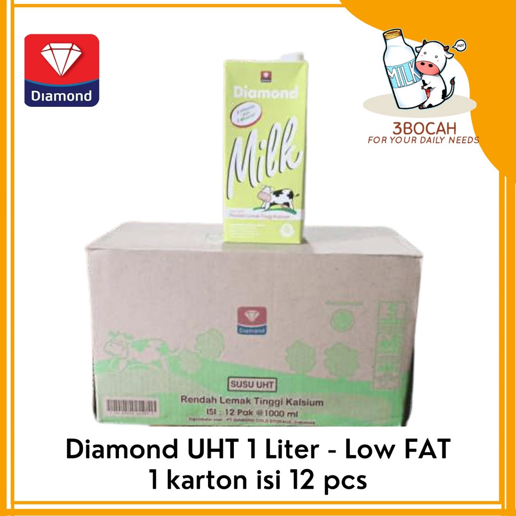 

Diamond susu UHT 1 liter Low Fat High Calcium Rendah Lemak 1 karton
