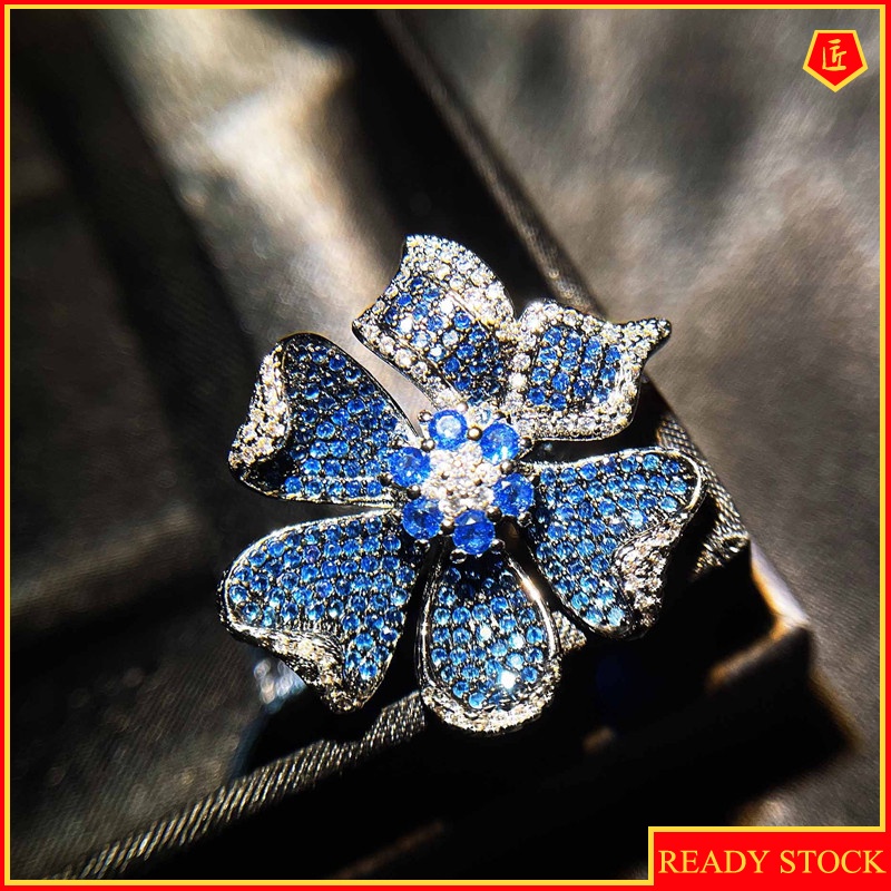 [Ready Stock]Light Luxury Micro-Inlaid Diamond Three-Dimensional Flower Ring