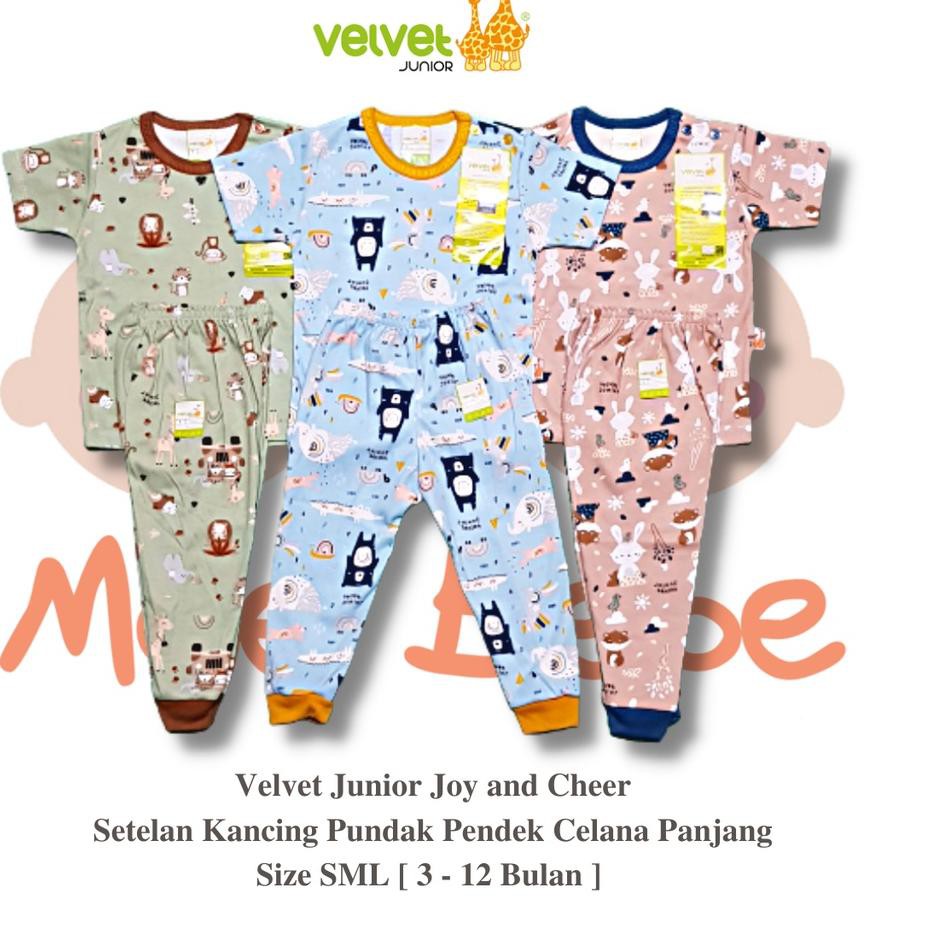 ➦ [Size SML] Velvet Junior Joy and Cheer Setelan Oblong Pendek Kancing Pundak Celana Panjang 3 Pc ➵