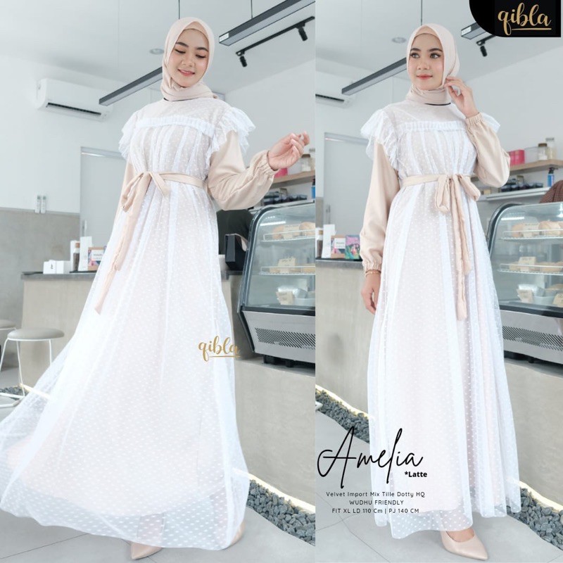 AMELIA DRESS VELVET / Dress Pesta LD 110 / Dress Muslim Wudhu Friendly
