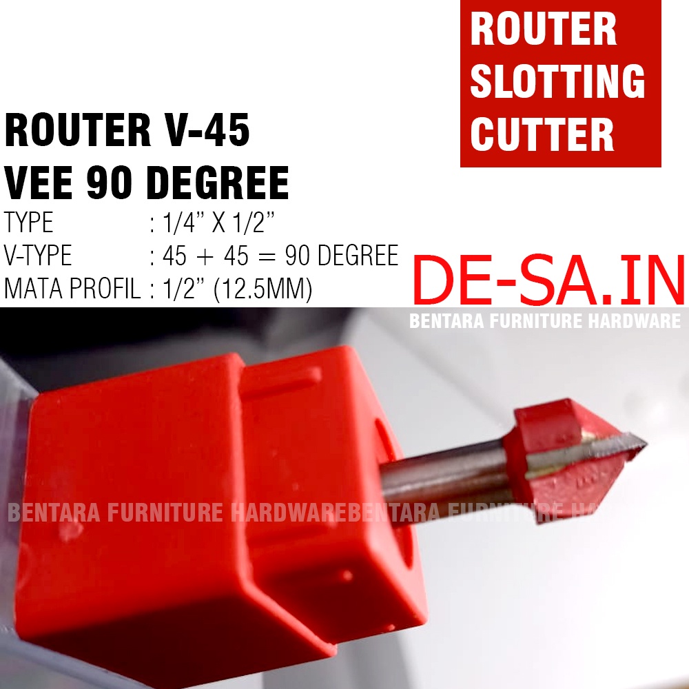 Router V-45 Bits (Mata Router) 1/4&quot; x 1/2&quot; Vee Groove 90 Degree Slotting Cutter