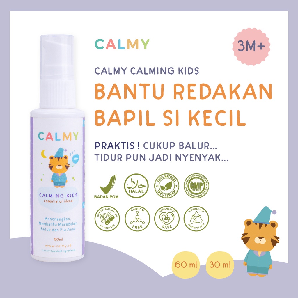 Calmy Calming Kids - Minyak Balur Premium Untuk Membantu Meredakan Demam, Pilek dan Gejala Flu Anak, Solusi Tanpa Obat