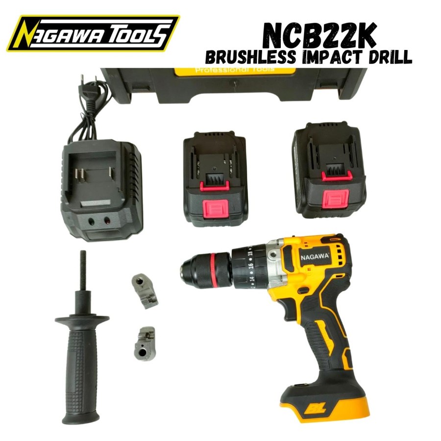 Brushless hammer drill 13mm mesin bor bateri set NAGAWA NCB22K