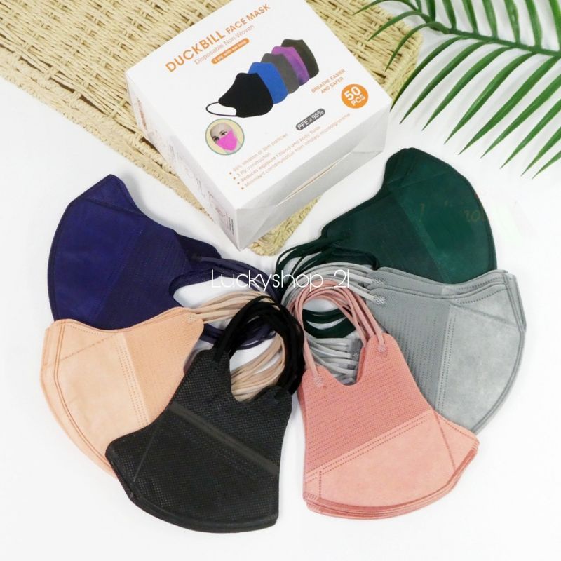 MASKER DUCKBILL HIJAB EARLOOP 3PLY /DUCKBILL HIJAB KEREN GARIS/DUCKBILL EARLOOP-Mix Earloop