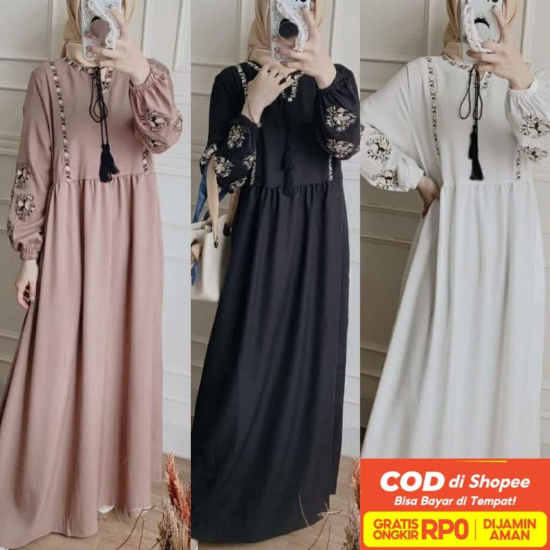 Gamis Giza Dress Bordir Premium Import Kekinian Terbaru Mewah Modern Cantik Syari Syariah Wanita Rem
