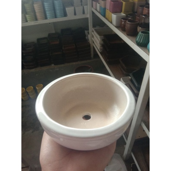 Pot Keramik / Pot Keramik Kaktus / Pot Bonsai Bulat Ceper