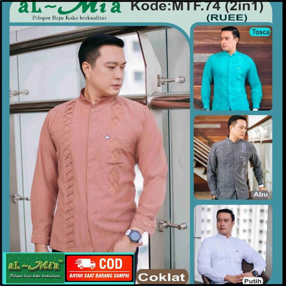 Baju Koko Pria AlMia lengan panjang manset type al mia Fashion motif elegan kualitas 100% original