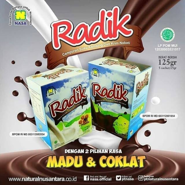 

Radik Nasa - susu kambinh etawa - Rasa madu & coklat - DISTRIBUTOR l SERANG