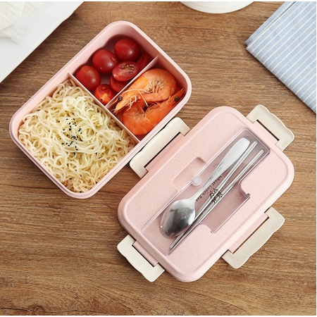 SB168 Lunch Box Kotak Bekal Makan Set Jerami Gandum 4 IN 1 Free Alat Makan