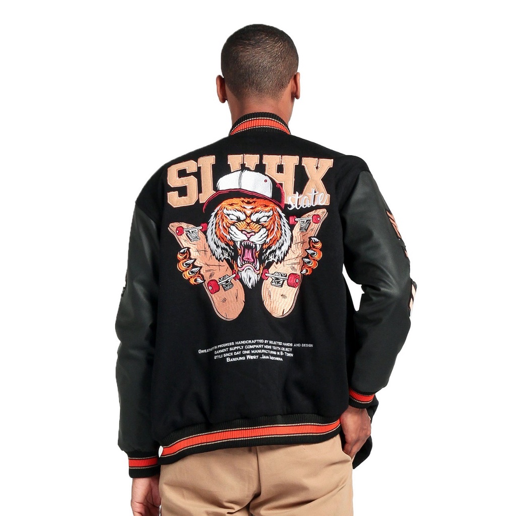 Jaket Varsity Baseball Unisex  The Tiger Black Full Bordier Original SLVHX