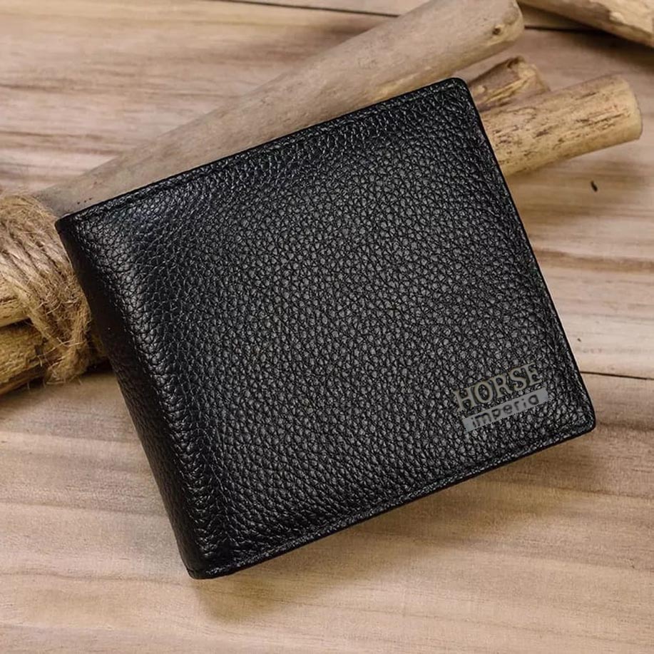 Dompet Pria Kulit Asli Model Lipat 2 Polos Dompet Kulit Sapi Asli-Hitam