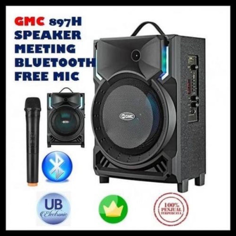 SPEAKER BLUETOOTH GMC 897H 897 H PORTABLE SPEAKER KARAOKE BONUS MIC WIRELESS 8inch 8 inch 8in 8”