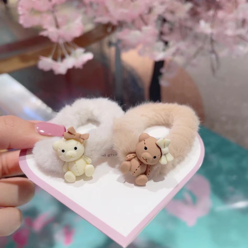 COD✨Ikat Rambut Cute Plush Hair Loop Kelinci Beruang Bentuk Busur Karet Karet Elastis Aksesoris Wanita Rambut Impor Fashion Korea Murah