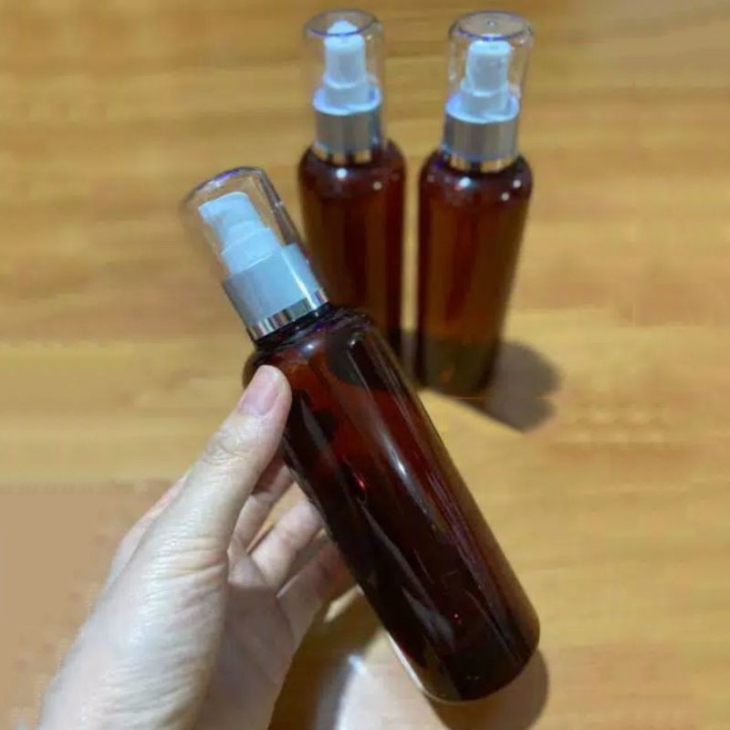 BOTOL 250ML AMBER PUMP TREATMENT GOLD SILVER FULLCAP / BOTOL PUMP TREATMENT 250ML AMBER