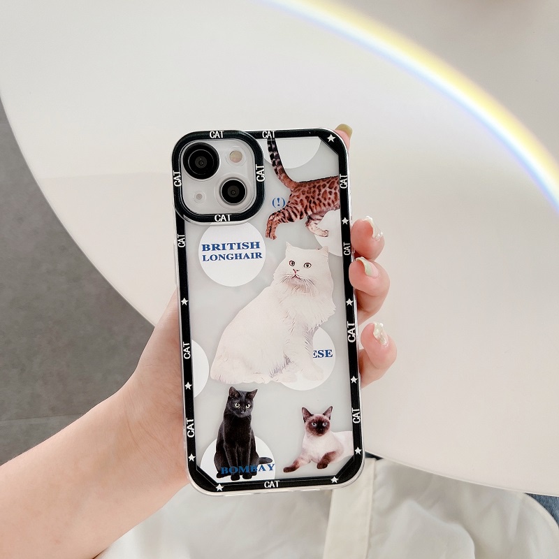 Soft Case Pelindung Lensa Anti Jatuh Motif Hewan Kucing Untuk iPhone 12 13 Pro MAX 11 X XR XS MAX 7 8 Plus