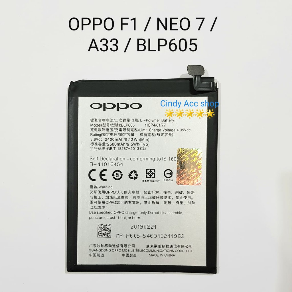 Baterai For Oppo F1 BLP605 NEO 7 A33 Neo7 BLP 605 Battery Batre Original