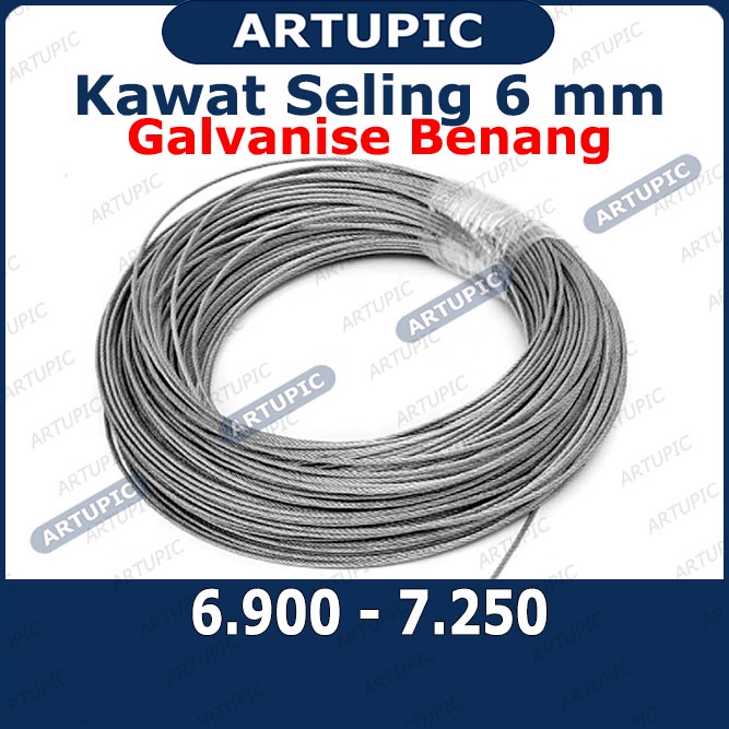 Kawat Seling 6 mm Galvanise Benang | Kawat Selling Sling Baja Galvanise Wire Rope 6mm