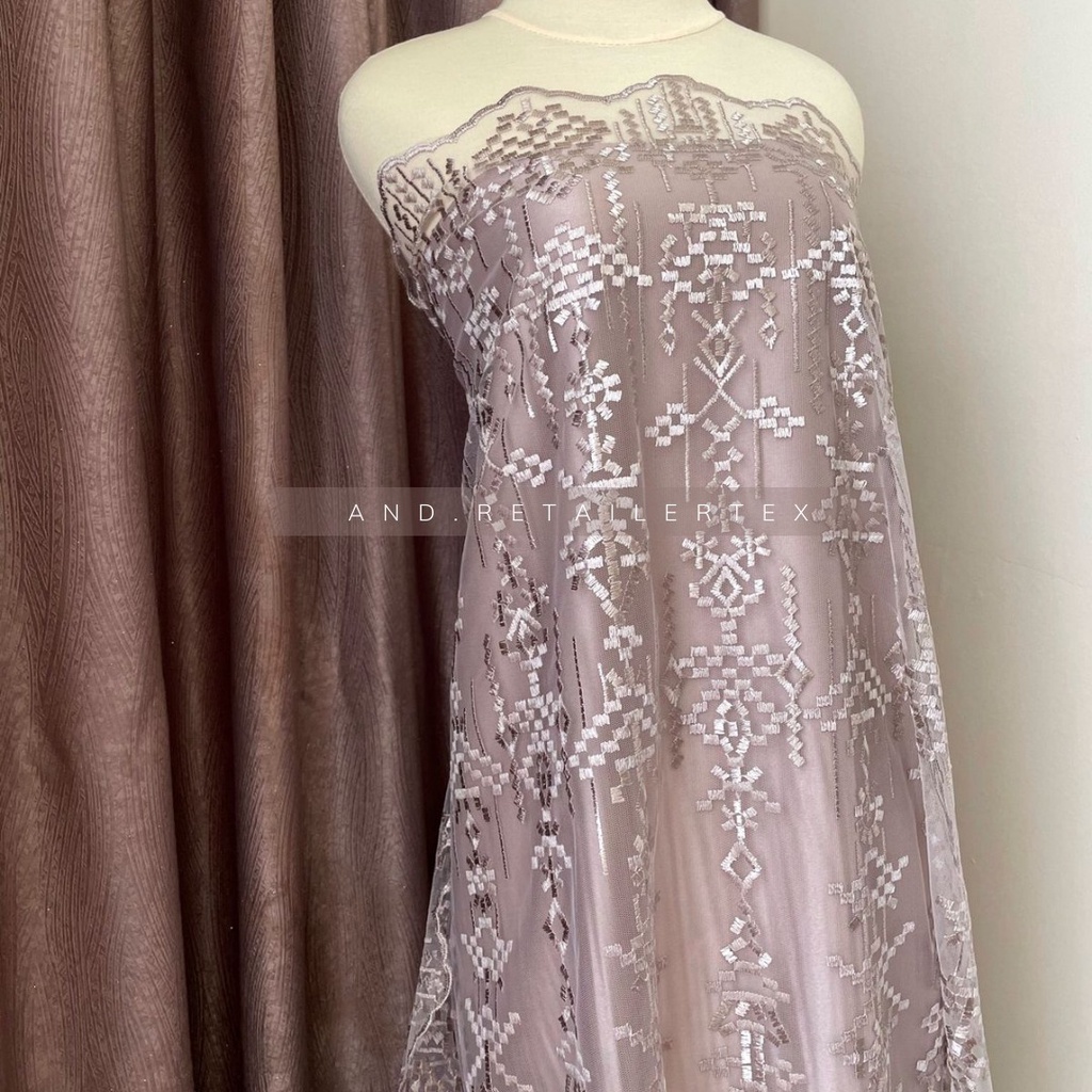 Bahan Kebaya Premium Etnic Tile Bordir Aphrodite warna Coksu Design by Sapto